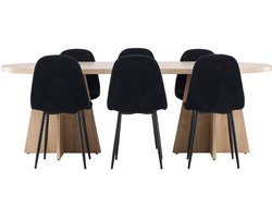 Bootcut eethoek tafel 115x230cm en 6 teddy stoelen naturel.