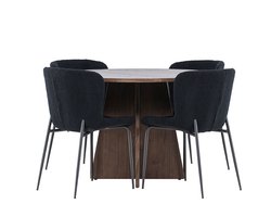 Bootcut eethoek tafel Ø110cm en 4 teddy stoelen mocca.