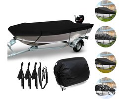 Boothoes – Beschermhoes voor de scheepvaart – Zwart – Oxford-stof – 600 x 290 cm – Geschikt voor boten van 17-19 voet – Inclusief vier spanbanden van 5 meter – Zwarte opbergtas – Bescherming tegen regen en zon