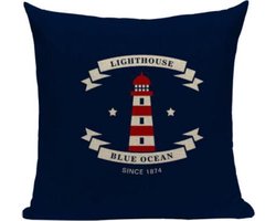 Bootkussens - Royal blauw - Sierkussen - Boot accessoires Blauw/Crème 45x45 Linnen - Nautische kussens