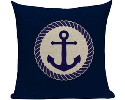 Bootkussens - Royal blauw - Sierkussen - Boot accessoires Blauw/Crème 45x45 Linnen - Nautische kussens