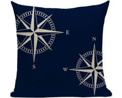 Bootkussens - Royal blauw - Sierkussen - Boot accessoires Blauw/Crème 45x45 Linnen - Nautische kussens