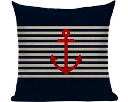 Bootkussens - Royal blauw - Sierkussen inclusief binnen kussen - Boot accessoires - Blauw - Crème - 45x45 - Linnen - Nautische kussens - Duurzame materialen