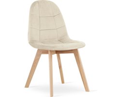 BORA Eetkamerstoel – Beige Velvet – Beukenhouten Poten – Comfortabele en Ergonomische Zitting – Scandinavisch Design – Geschikt voor Woonkamer, Keuken, Eetkamer en Slaapkamer – Max. 120 kg