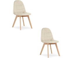 BORA Eetkamerstoelen – Set van 2 – Beige Velvet – Beukenhouten Poten – Comfortabele en Ergonomische Zitting – Scandinavisch Design – Voor Woonkamer, Keuken, Eetkamer en Slaapkamer