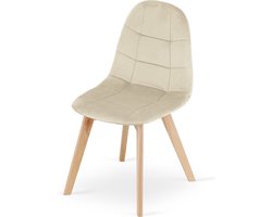 BORA Stoel - Beige Velvet, Houten Poten, Functioneel Ontwerp en Comfortabele Zitting voor Woonkamer, Keuken, Slaapkamer en Eetkamer, Max. 120 kg