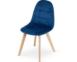 BORA Stoel - Donkerblauw Velvet, Houten Poten, Functioneel Ontwerp en Comfortabele Zitting voor Woonkamer, Keuken, Slaapkamer en Eetkamer, Max. 120 kg
