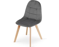 BORA Stoel - Donkergrijs Velvet, Houten Poten, Functioneel Ontwerp en Comfortabele Zitting voor Woonkamer, Keuken, Slaapkamer en Eetkamer, Max. 120 kg