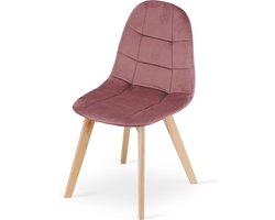 BORA Stoel - Donkerroze Velvet, Houten Poten, Functioneel Ontwerp en Comfortabele Zitting voor Woonkamer, Keuken, Slaapkamer en Eetkamer, Max. 120 kg
