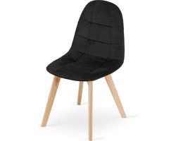 BORA Stoel - Zwart Velvet, Houten Poten, Functioneel Ontwerp en Comfortabele Zitting voor Woonkamer, Keuken, Slaapkamer en Eetkamer, Max. 120 kg