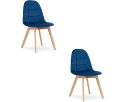 BORA Velvet Design Stoelen – Set van 2 – Marineblauw Fluweel – Scandinavisch Design – Beukenhouten Poten – Modern & Ergonomisch
