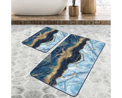 Boraboi® Badmat antislip 2 stuk set- Badmatten 60x100cm en 50x60cm,(Blauw,Gouden)