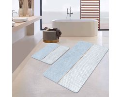 Boraboi® Badmat antislip 2 stuk set- Badmatten 60x100cm en 50x60cm,(Blauw,grijs)