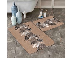 Boraboi® Badmat antislip 2 stuk set- Badmatten 60x100cm en 50x60cm(Bruin,wit,grijs)