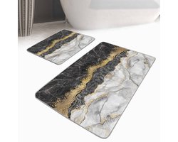 Boraboi® Badmat antislip 2 stuk set- Badmatten 60x100cm en 50x60cm,(Zwart,grijs,gouden)