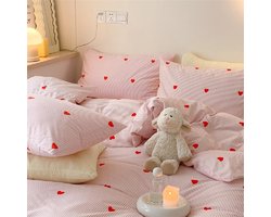 Boraboi ® Beddengoedset voor Meisjes met Roze Hartjes en Gestreept Design van Microvezel, 200 x 200 cm