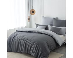 Boraboi® Comfortabele en veelzijdige beddengoedset met omkeerbaar design en ritssluiting,140 x 200 cm,antraciet/grijs