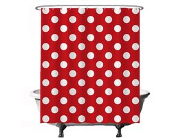 Boraboi® Douchgordijn met Polka Dot Print - 180 x 200 cm - Wasbaar en Schimmelbestendig - Inclusief 12 Ringen - Rood en Wit