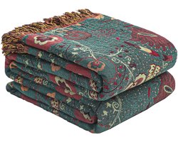 Boraboi ® Dubbelzijdige Boho Sprei van 100% Katoen voor Bank en Bed, Groen, 150 x 200 cm