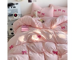 Boraboi® Elegant lichtroze dekbedovertrek met strikpatroon en kussensloop,Roze,135*200 cm