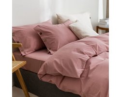Boraboi® Elegante katoenen beddengoedset in oudroze met knopen en rits,Roze,135*200 cm