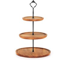 Boraboi® Etagère met Houten Taartplateau en Metalen Handgreep voor Feestelijke Gelegenheden, Drie Lagen