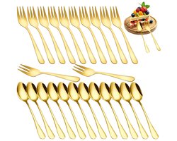 Boraboi® Goudkleurig Bestekset van 24 Stuks met Kleine Lepels en Gebaksvorken voor Desserts en Koffie