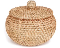 Boraboi® Handgeweven rotan opbergmand met deksel voor sieraden en kleine accessoires