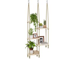 Boraboi® Houten hangend plantenrek voor binnen met verstelbare planken en boho-stijl,45 x 16 x 116 cm; 1,6 kg,hout