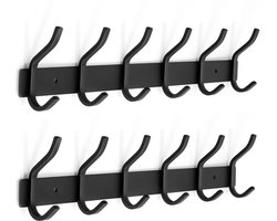 Boraboi® Kledinghaak Wandpaneel met 6 Roestvrij Stalen Haken voor Diverse Ruimtes - Set van 2, Zwart