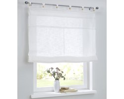 Boraboi ® Landelijke Wit Katoenen Vouwgordijn met Houten Accenten voor Keuken of Woonkamer