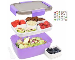 Boraboi® Lunchbox voor volwassenen 2000ML met stickers, lekvrije broodtrommel met vakken en saladecontainer