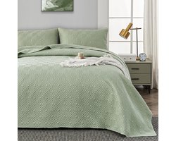 Boraboi® Moderne en veelzijdige bedsprei set met geometrisch patroon en kussensloop,groen,180x220cm