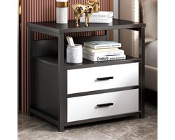 Boraboi® Nachtkastje met 2 lades en open vakken voor diverse ruimtes, modern design, zwart