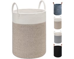Boraboi® Opvouwbare katoenen touw wasmand met ruime capaciteit en leren handgrepen voor efficiënt opbergen