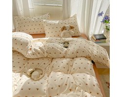 Boraboi® Romantische beddengoedset met hartpatroon voor eenpersoonsbed 135x200 cm,Beige Bruin