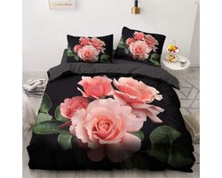 Boraboi® Romantische bloemen beddengoedset roze microvezel voor eenpersoonsbed,Roze,135*200 cm