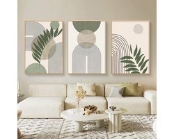 Boraboi® Set van Drie Boho Wandafbeeldingen met Groene Plantmotieven voor Woon- en Slaapkamers Decoratie