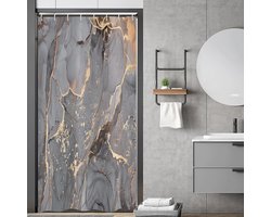 Boraboi ® Stijlvol Marmerlook Douchegordijn met Abstracte Grijze en Gouden Textuur, Waterdicht en Wasbaar Design