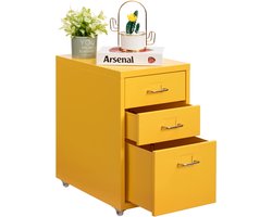 Boraboi® Stijlvolle Gele Mobiele Archiefkast met 3 Laden voor Bureau en Kantoor