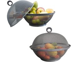 Boraboi® Stijlvolle Grijze Metalen Fruitmanden Set met Deksel voor Keuken en Picknick