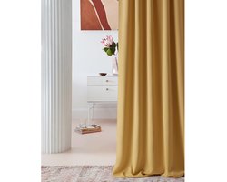 Boraboi ® Verduisterend Gordijn met Plooiband voor Woon- en Slaapkamer, Elegant en Functioneel, Mosterdkleurig, 140 x 250 cm