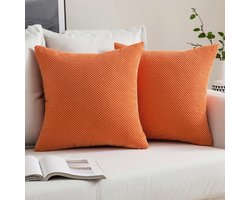 Boraboi ® Zachte Vierkante Ribfluwelen Kussenovertrekken voor Bank, Slaapkamer of Auto - Set van 2 Stuks