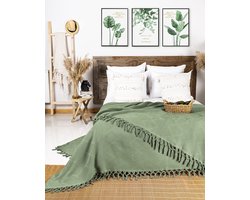 Boraboi® Zomerse Katoenen Sprei met Handgeknoopte Franjes, Wafelstructuur in Diverse Maten voor Huiselijk Comfort 200 x 220 cm