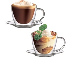 Boral - Mondgeblazen cappuccino, latte macchiato Dubbelwandige kop en schotel met oor - 250 ml - 2 stuks