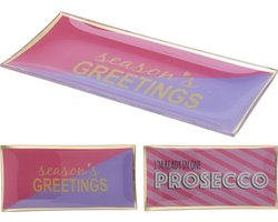 Bord glas 10x21cm met tekst roze/paars