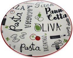 Bord met pasta tekst - Multicolor - Glas - L19 cm - Maat S - Ovaal - Set van 4