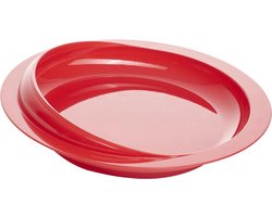 Bord met zuignap en hoge rand, voorkomt schuiven. Verhoogde curve-rand. Rood