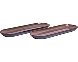 Bord ovaal set van 2 - 45 cm - Vila Nova - blauw met roze - Portugees stoneware