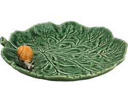 Bordallo Pinheiro Folhas Serveerschaaltje - Geraniumblad - Slakje - Groen/Geel - Aardewerk - 29 cm